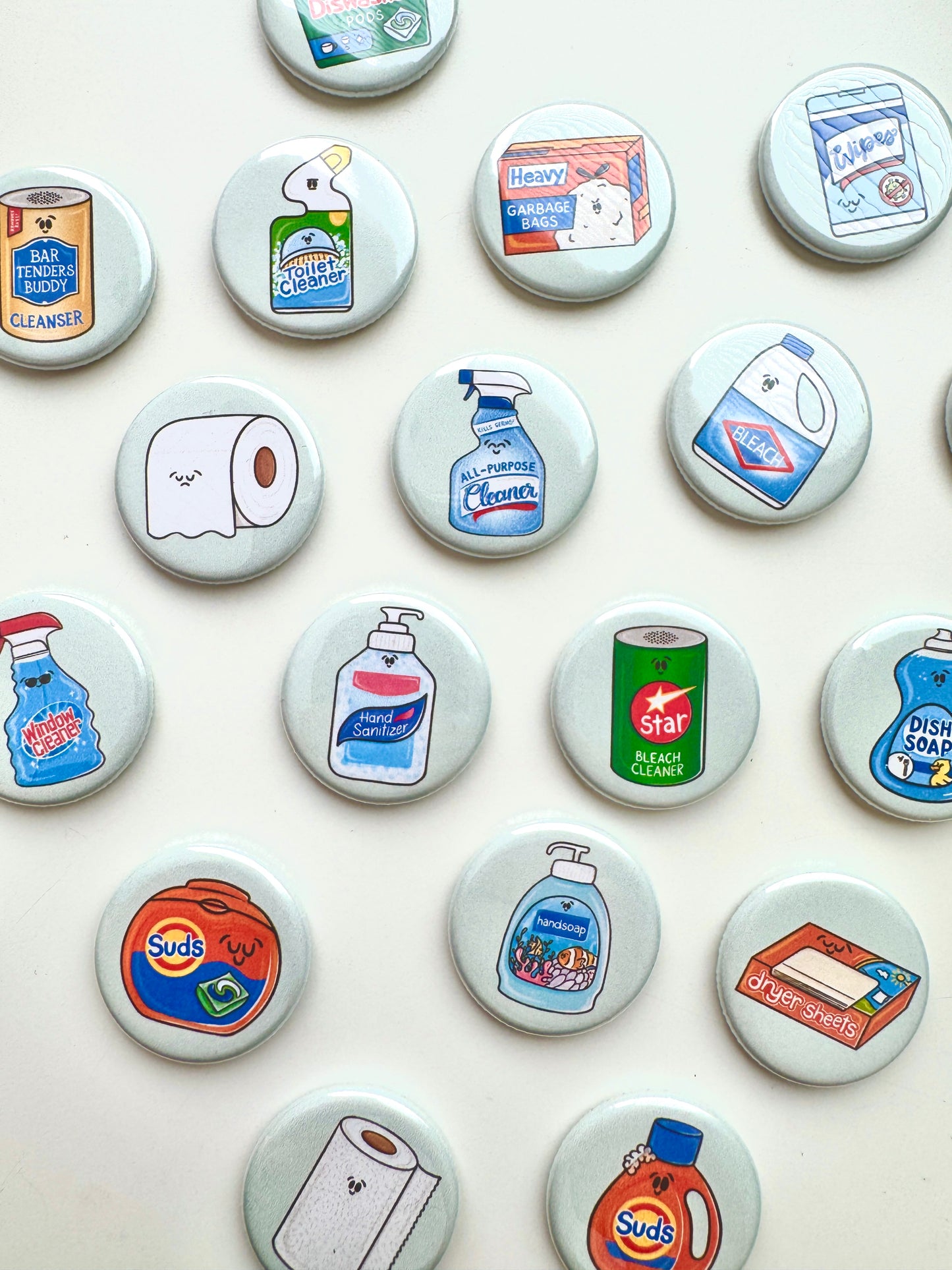 Whole Set CLEANING Button Fridge Magnets