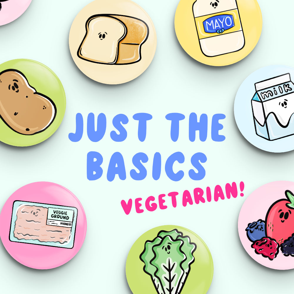 Whole Set VEGETARIAN BASICS Button Fridge Magnets