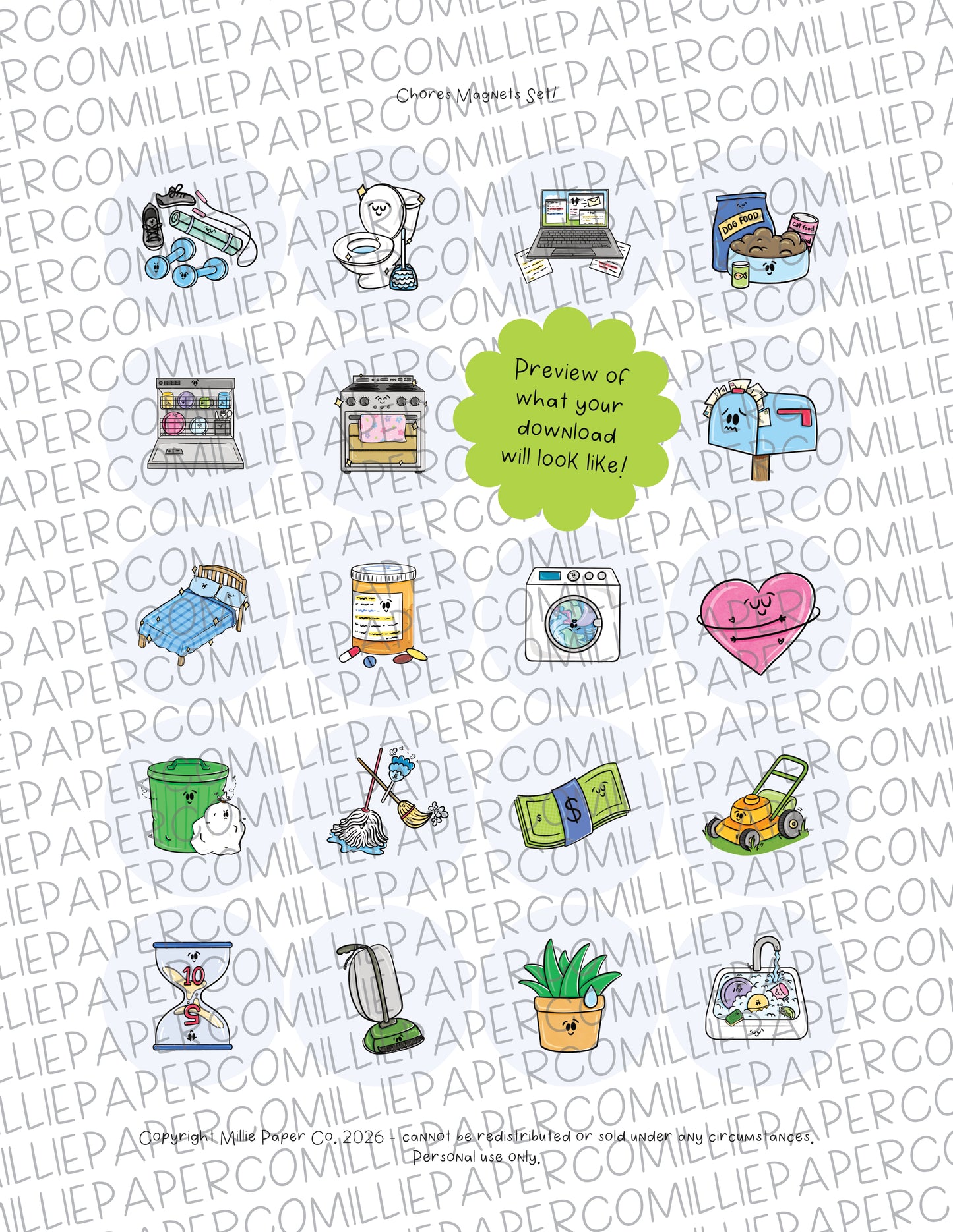 Whole Set DIGITAL DOWNLOAD Chores Calendar Button Magnets