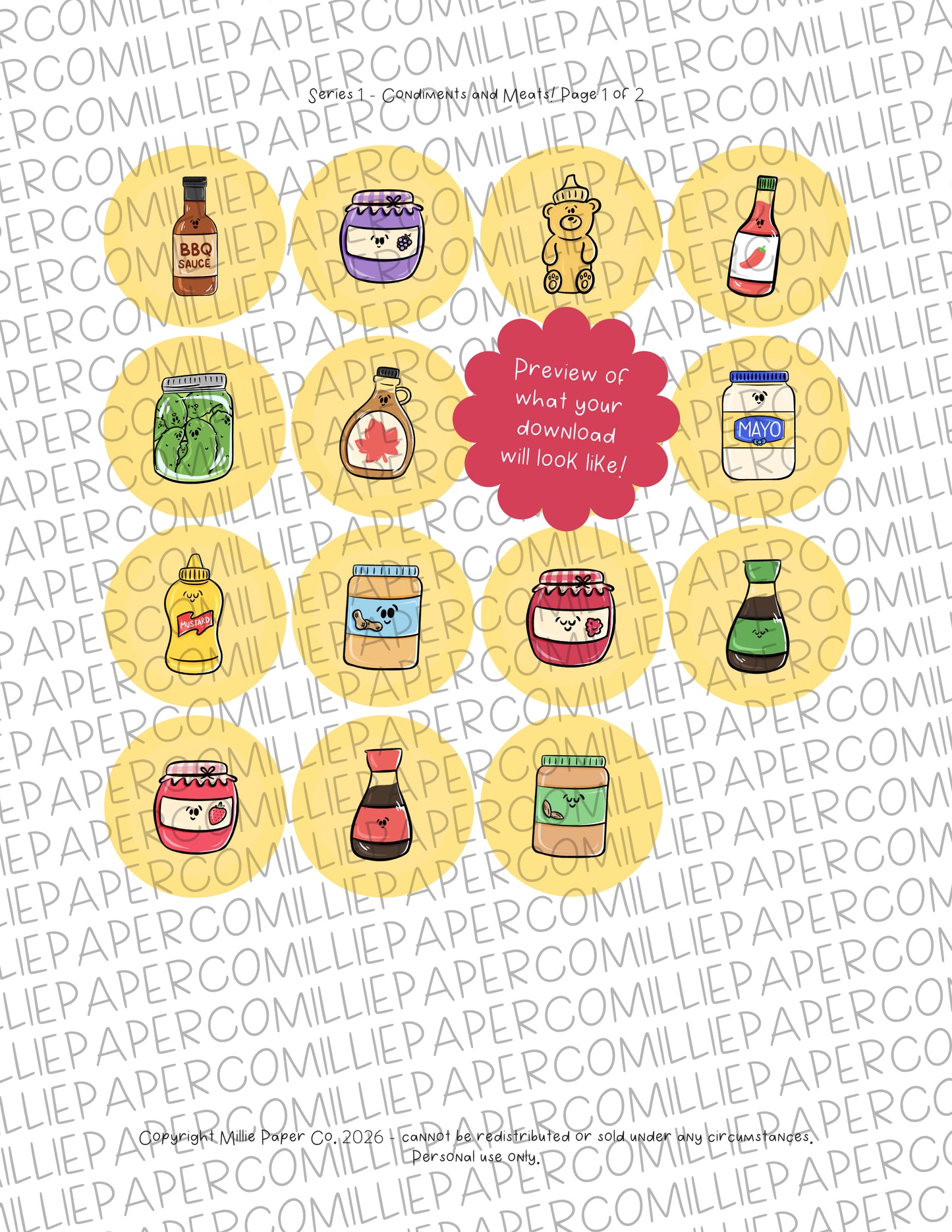 Series 1 Condiments + Meats DIGITAL DOWNLOAD Button Fridge Magnets