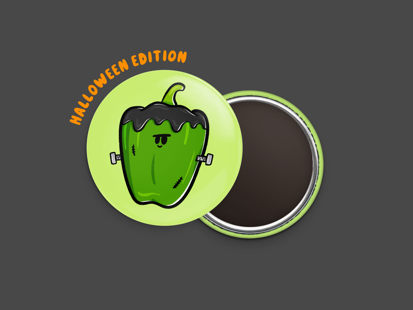 Franken-Pepper Button Fridge Magnet