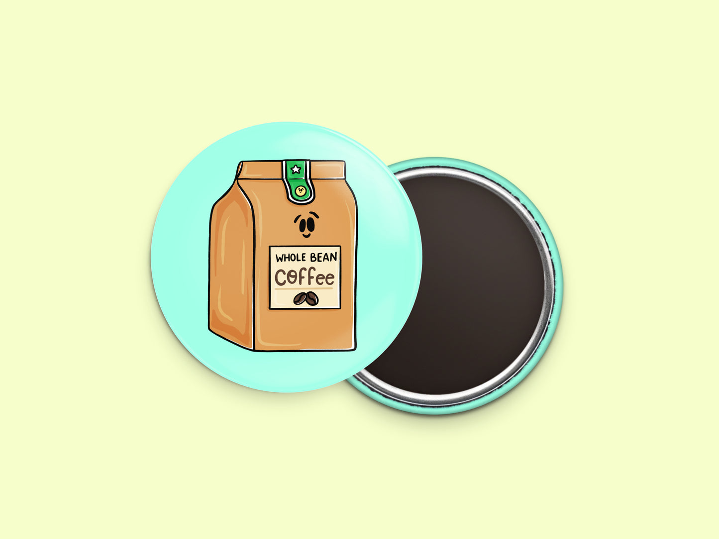 Whole Bean Coffee Button Fridge Magnet