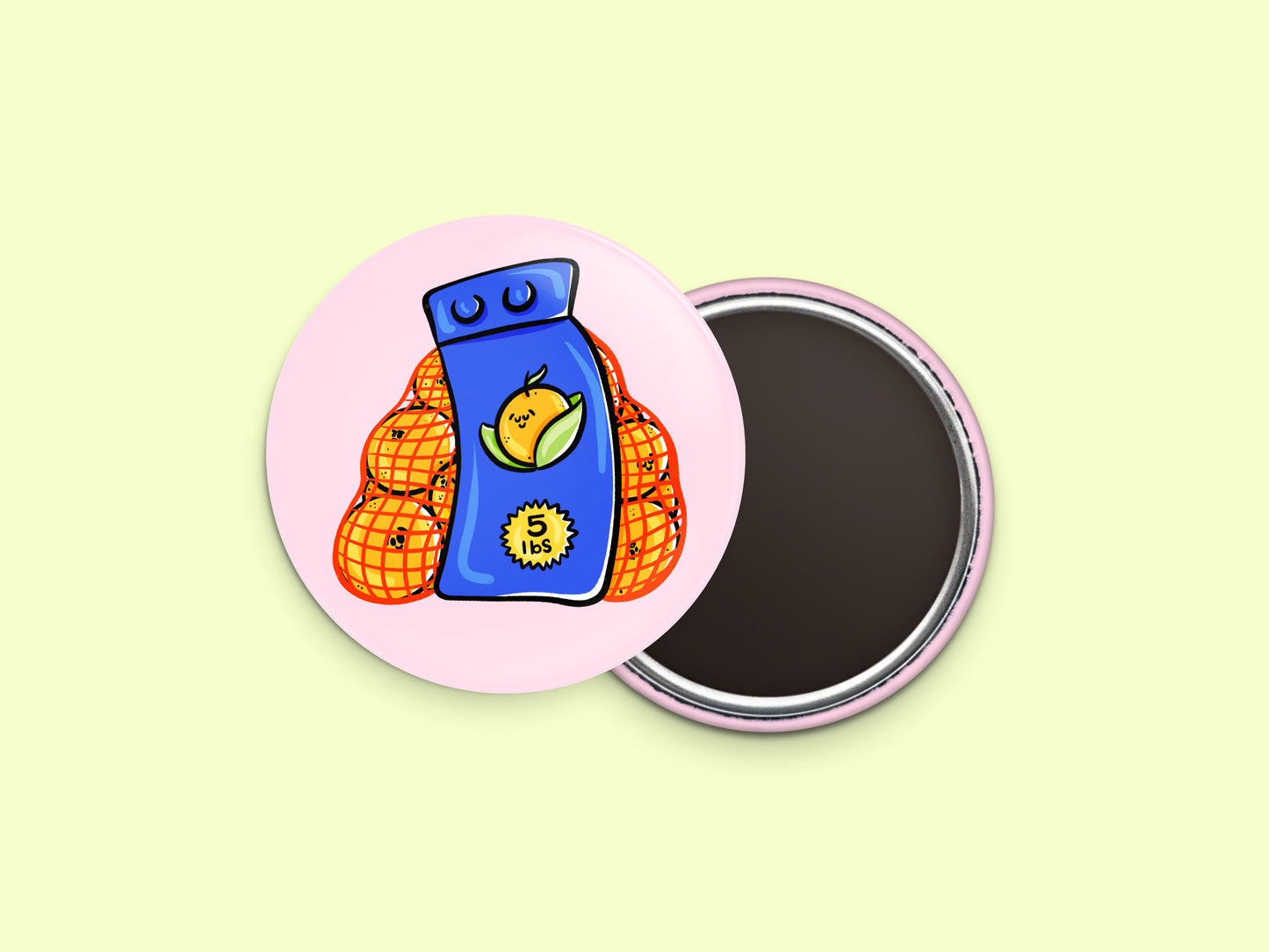Bag of Mandarin Oranges Button Fridge Magnet