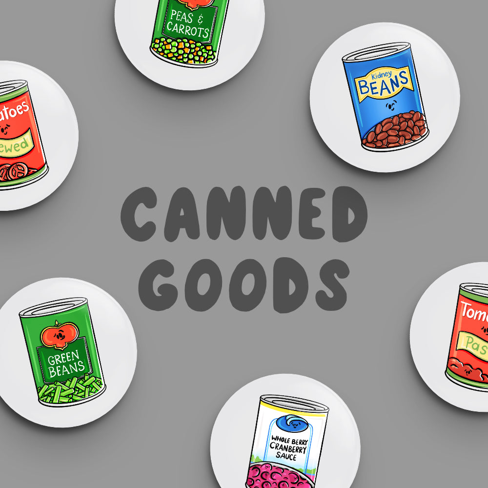 Whole Set of CANNED GOODS Button Fridge Magnets