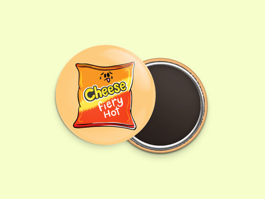 Fiery Hot Crunchy Cheesies Button Fridge Magnet
