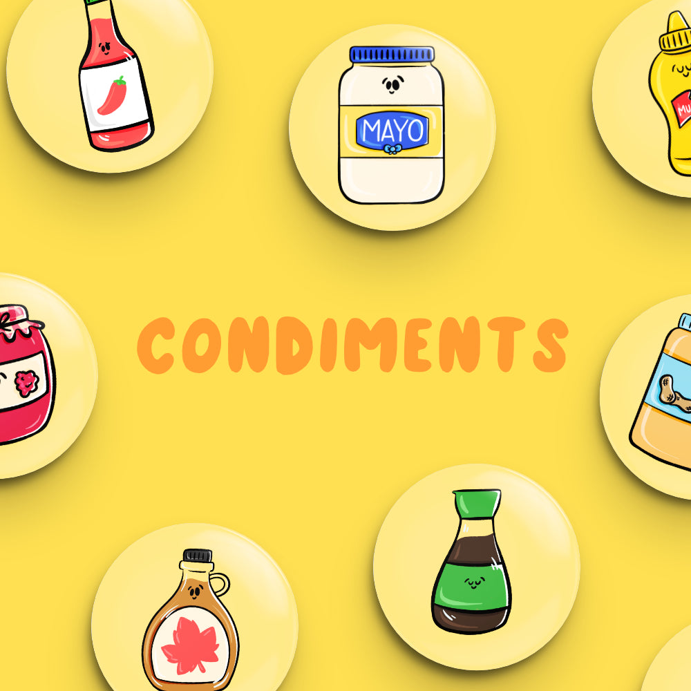 Whole Set of CONDIMENTS Button Fridge Magnets