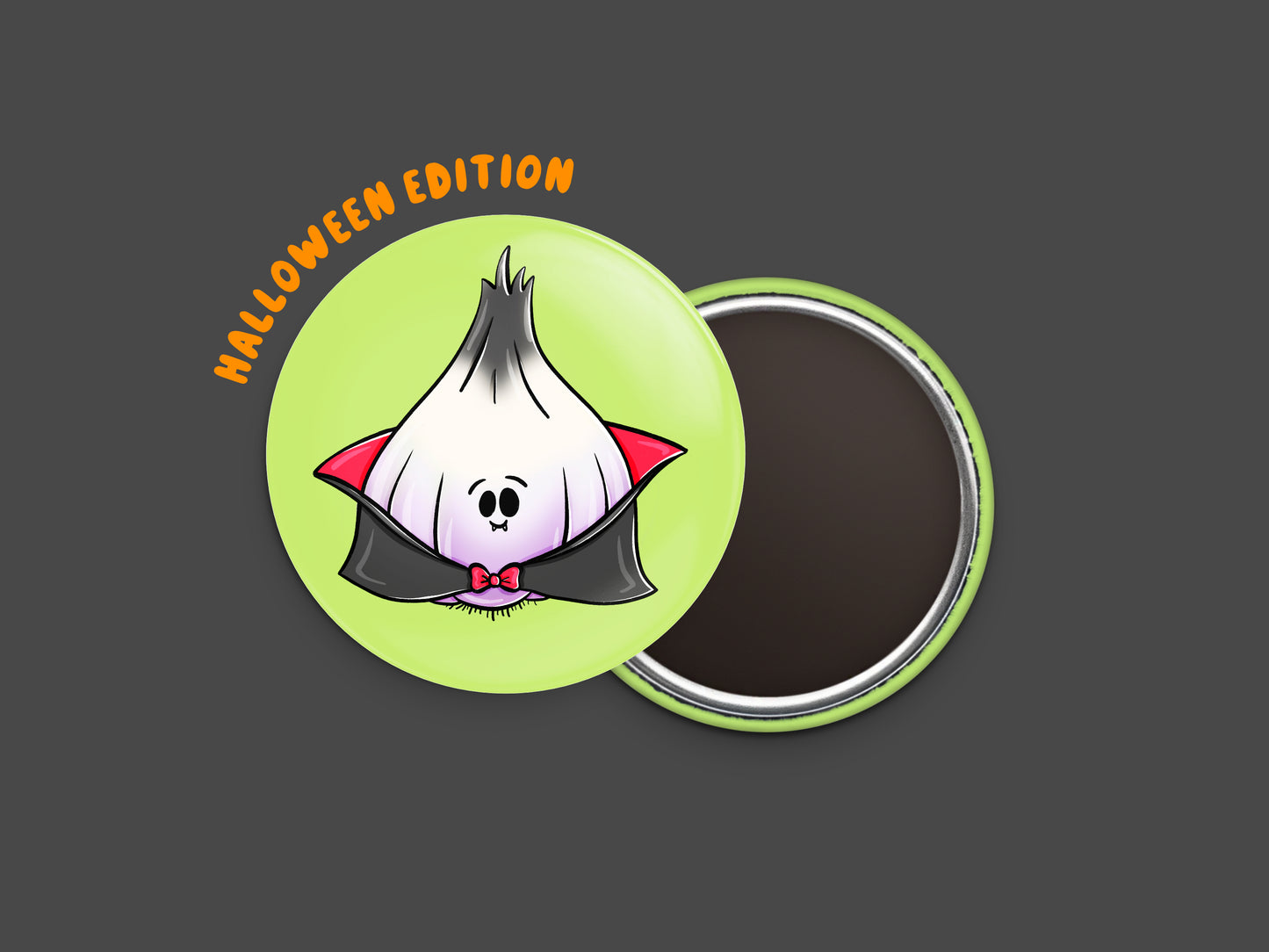 Garlic Vampire Button Fridge Magnet