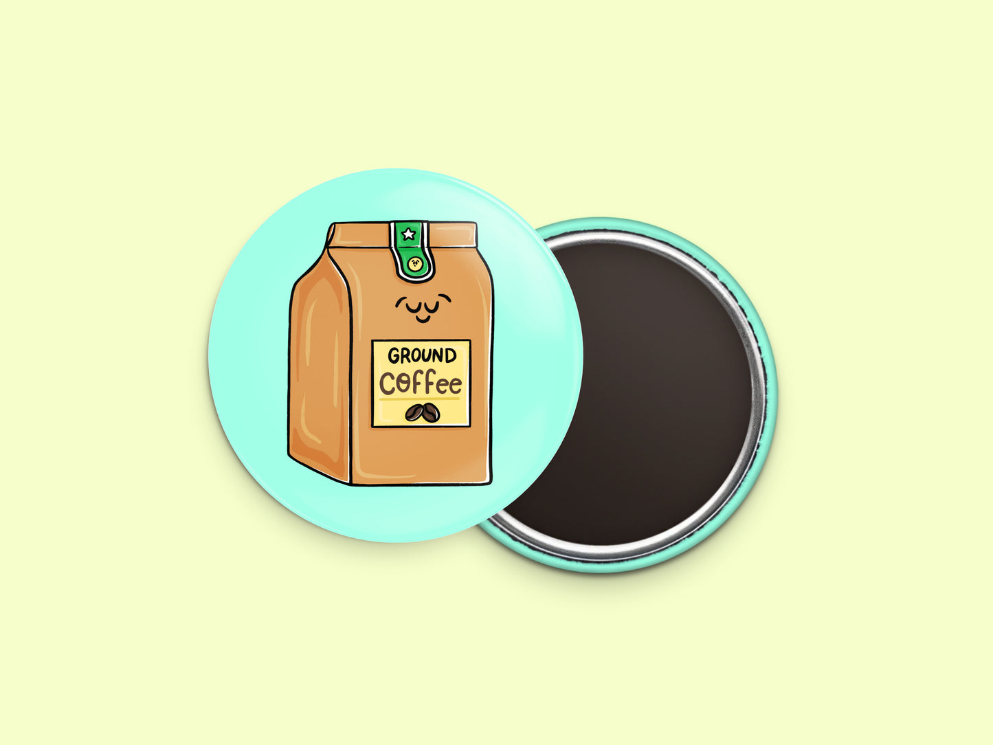 Ground Coffee Button Fridge Magnet