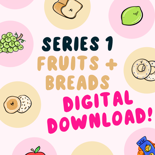 Series 1 Fruits + Breads DIGITAL DOWNLOAD Button Fridge Magnets