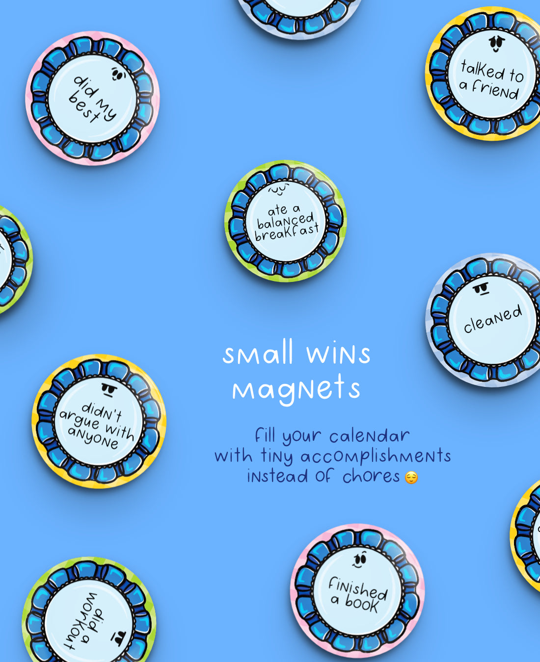 Whole Set SMALL WINS Calendar Button Magnets