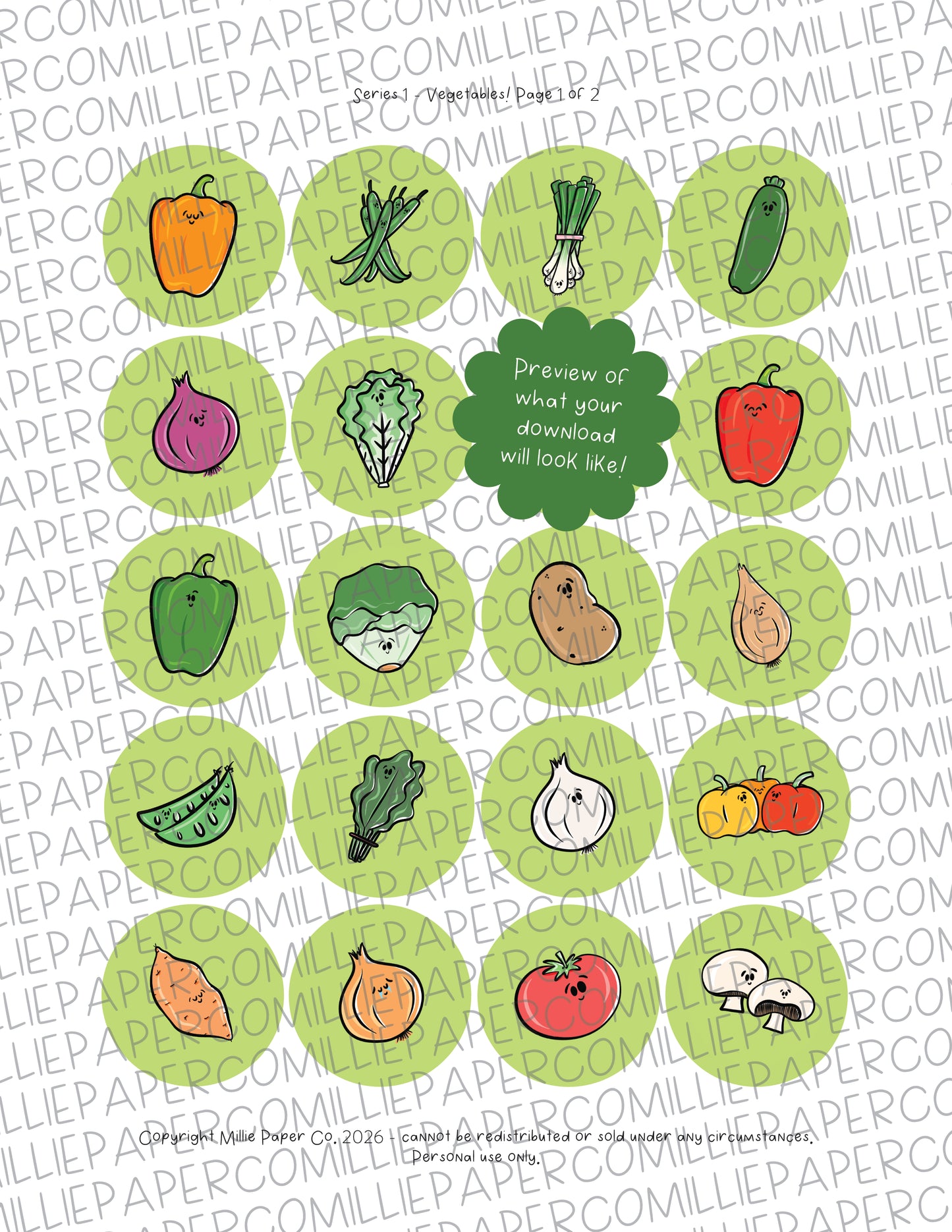 Series 1 Veggies DIGITAL DOWNLOAD Button Fridge Magnets