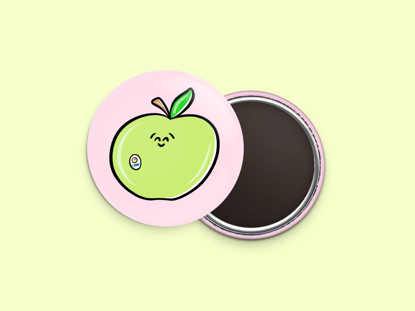 Green Apple Button Fridge Magnet